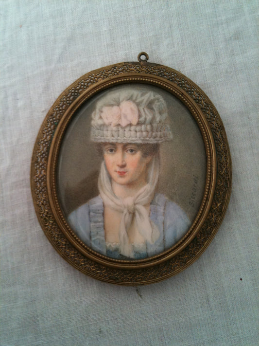 Beautiful Young Woman with a Gorgeous Hat by Louis Marie Siccardi