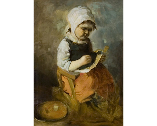 19th-20th Dutch School-Litlle Girl Reading by Unknown