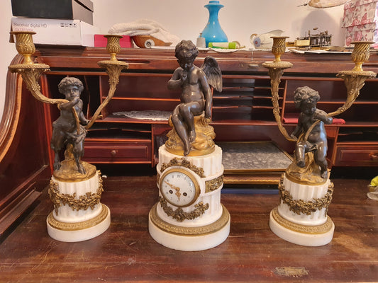 19 th Century Assembly Clock and Candlesticks by Etienne Maurice Falconet & Claude Michel