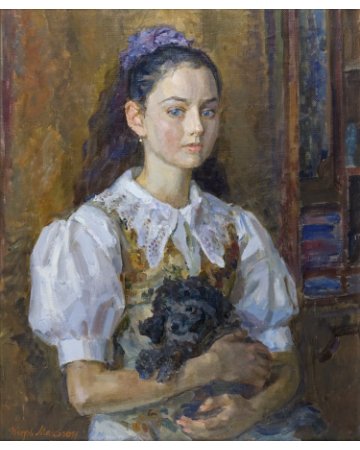 Young Girl with Puppy Dog by Igor Ivanovich-Makogon